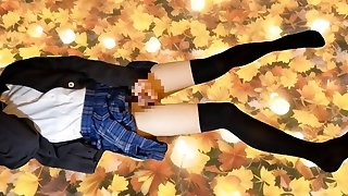 Nice Student Mini-skirt Femboy She-creature Popshots On Autumn's Fallen Leaves Hot Spunking Crossdresser Uber-cute Model Cosplayer