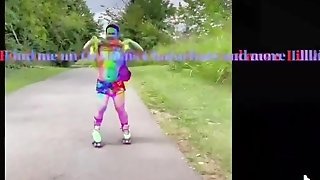 Hot Rollerskate Woman Flashes Perky Titts On A Public Trail And Almost Gets Caught!