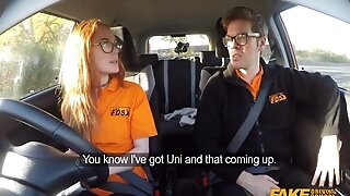 Faux Driving Instructor Fucks His Nice Ginger Nubile Student In The Car And Gives Her A Internal Cumshot